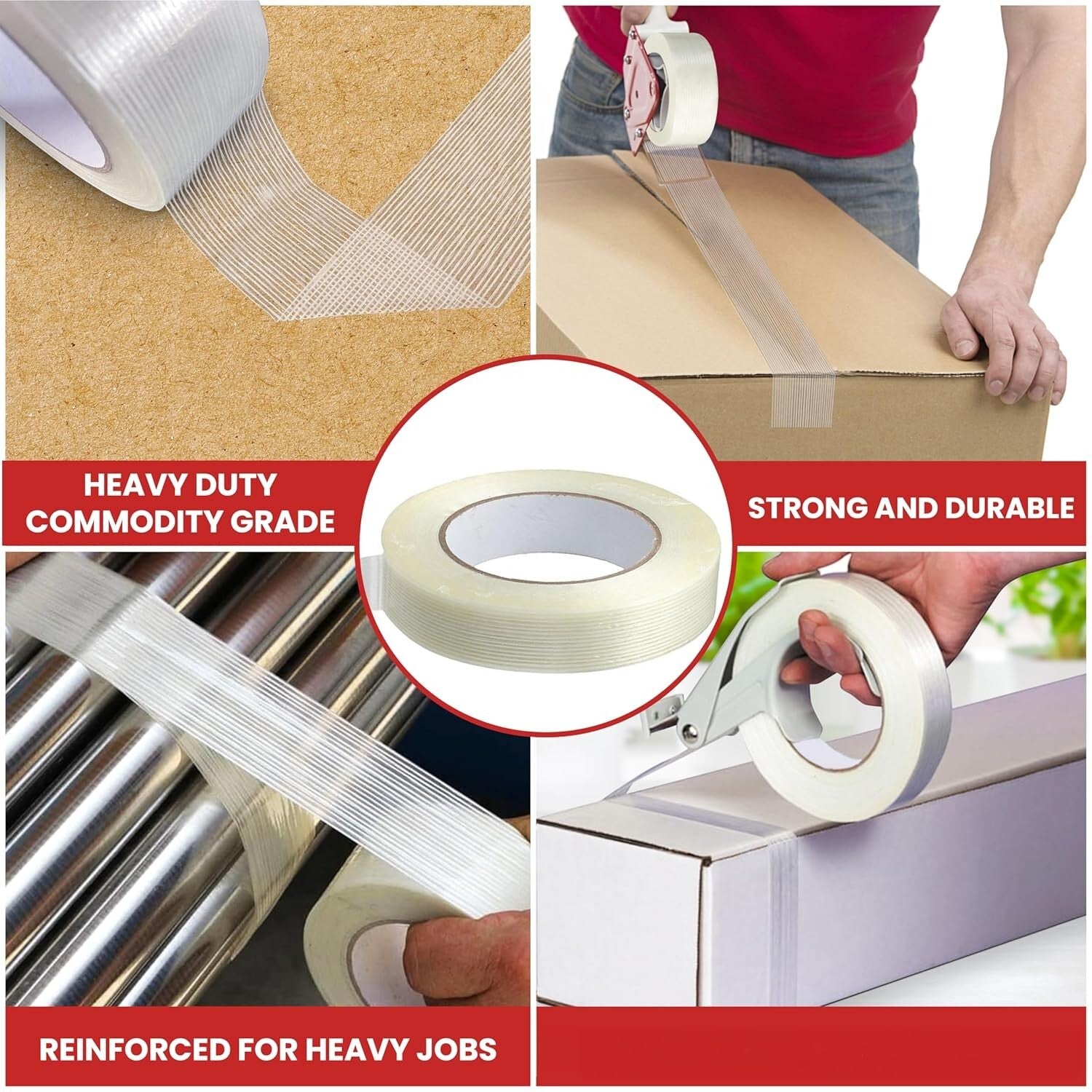 Extra Strong 60yds Fiberglass Reinforced Strapping Tape - 2in Wide, 12 Pack