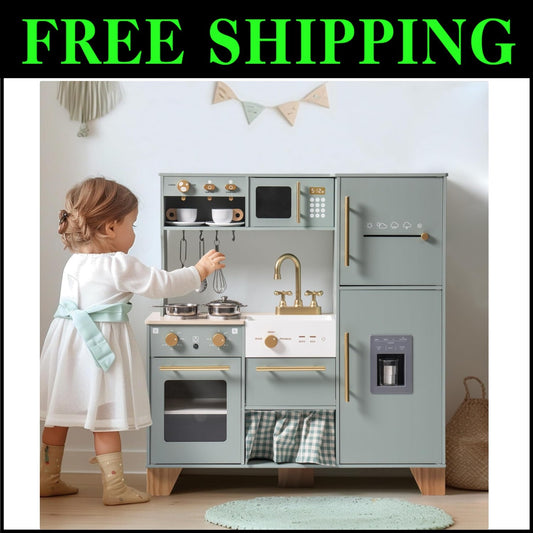 Stylish Toddler Play Kitchen Set with Functional Ice Dispenser & Coffee Maker
