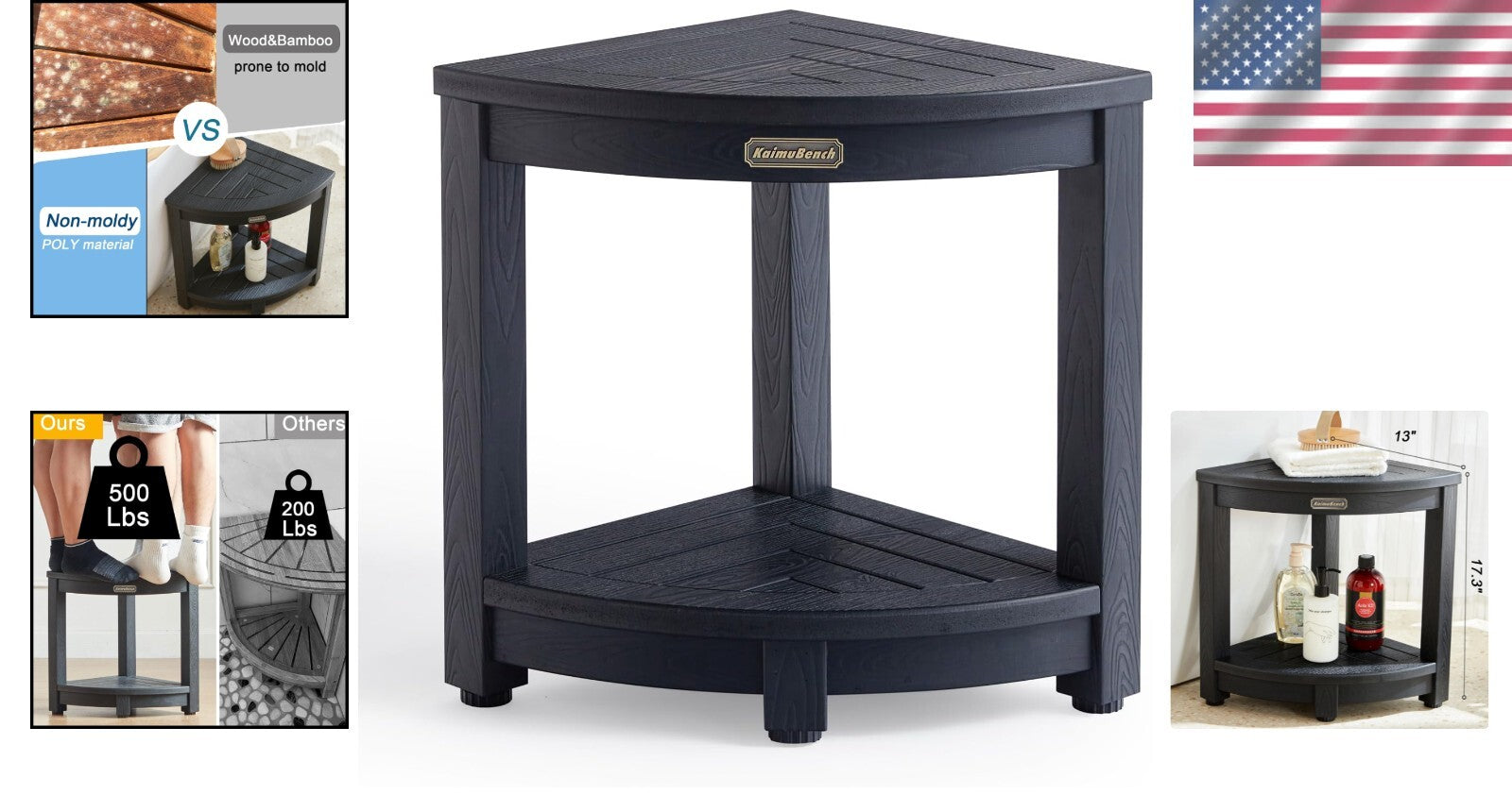 Lightweight Poly Lumber Corner Shower Seat - Versatile Multi-Functional Bench