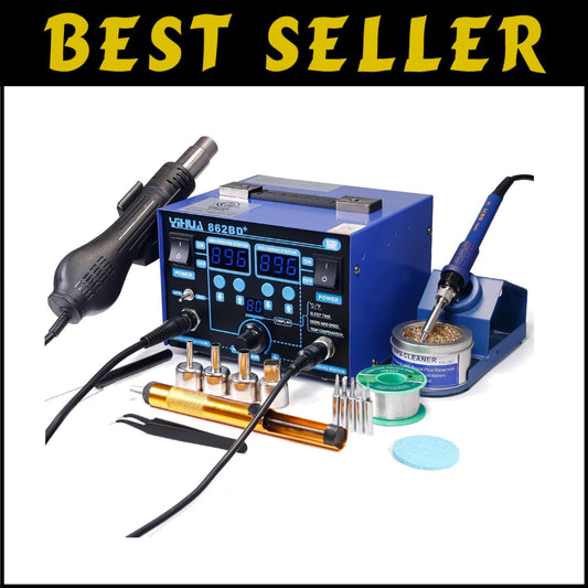 Dual-Channel ESD Safe Soldering Iron & Hot Air Station with Accessories Included