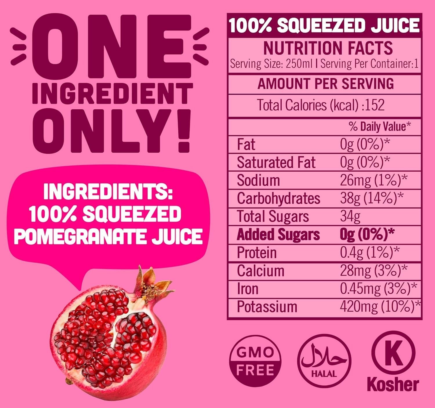 Farm Fresh 100% Pure Pomegranate Juice | 12 Pack, 250ml, not from concentrate