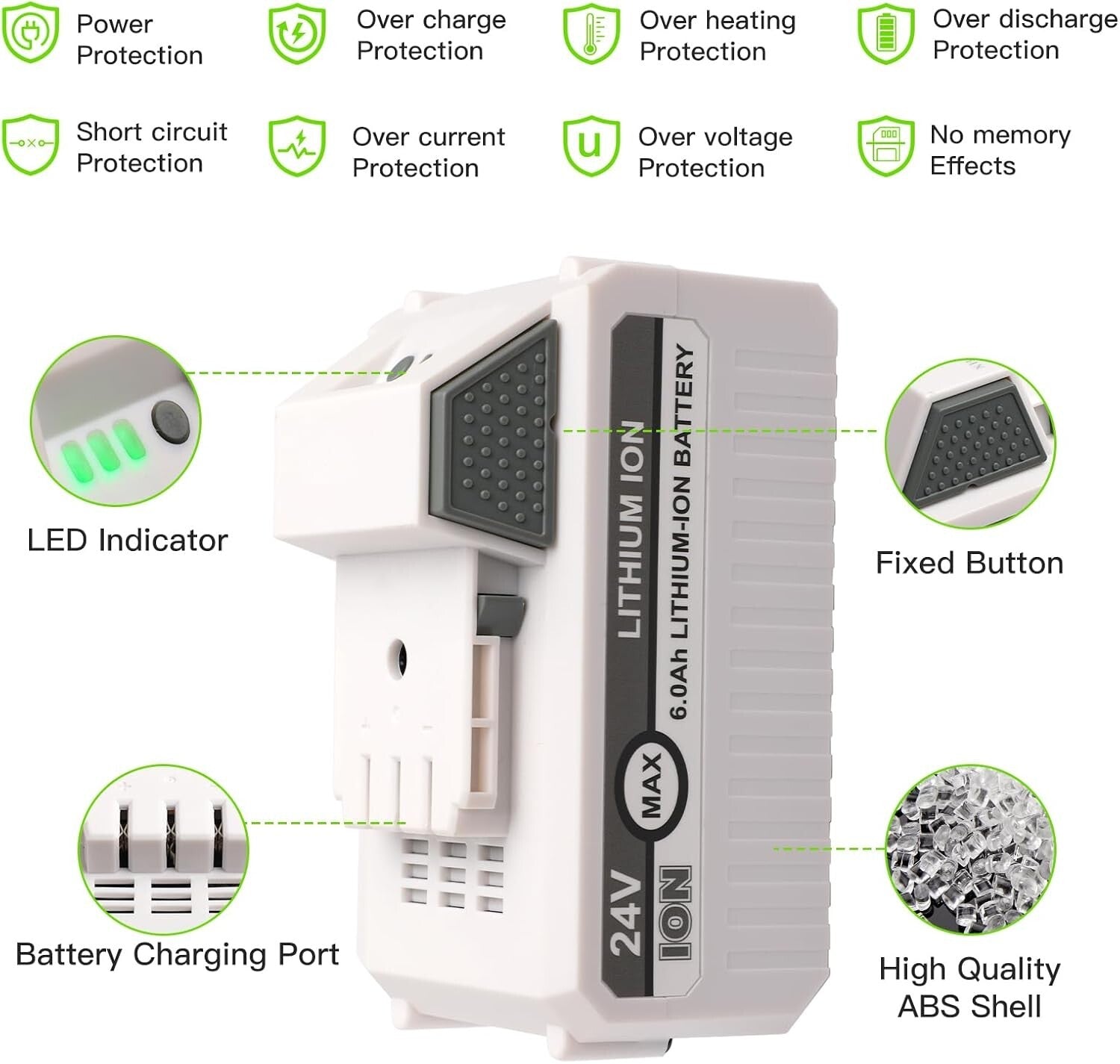 High-Performance 24V 6Ah Battery with LED Display for Snow Joe & VOLTASK Tools