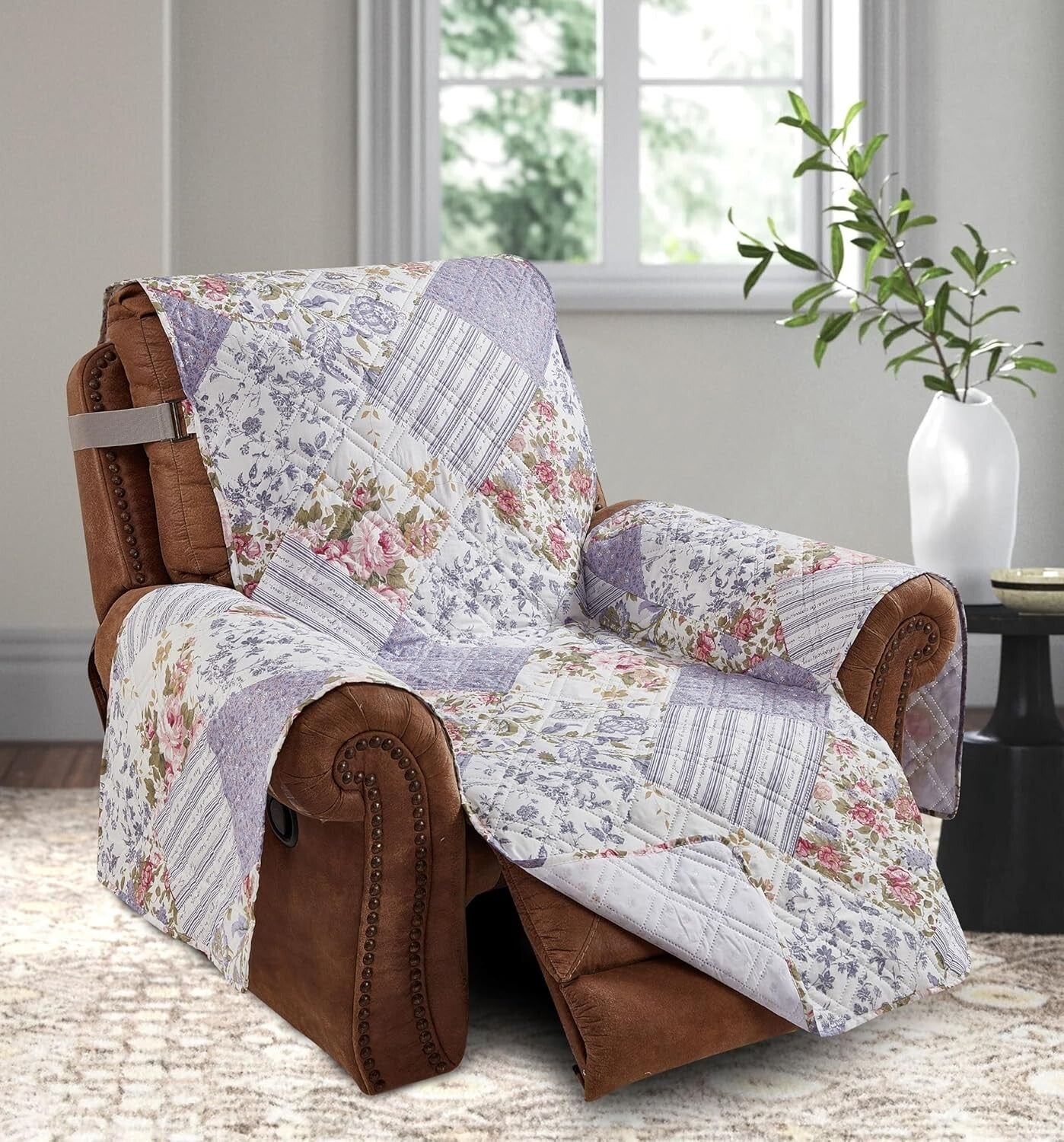 Stylish Rose Violet Recliner Slipcover with Elastic Strap - Kid & Pet Safe