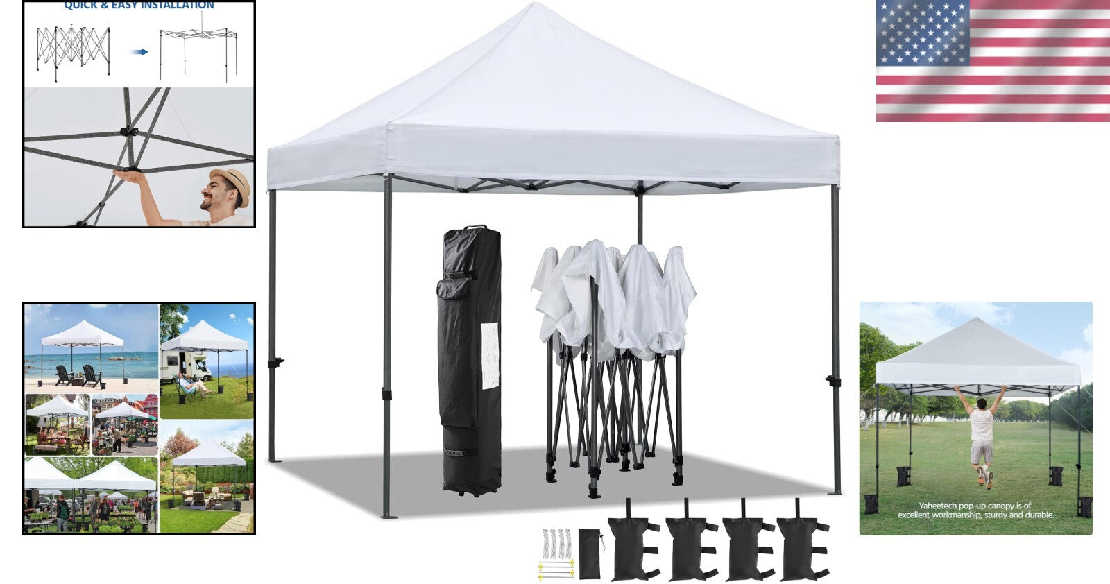 Commercial Heavy Duty Canopy Tent 10x10 - Waterproof & Adjustable with Sandbags