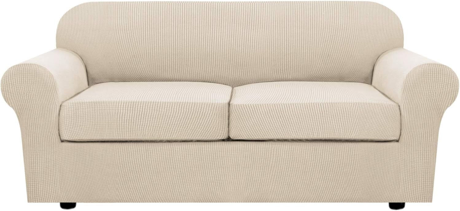 Durable Custom-Fit Stretch Sofa Slipcovers in Natural for Chic Living Room Style