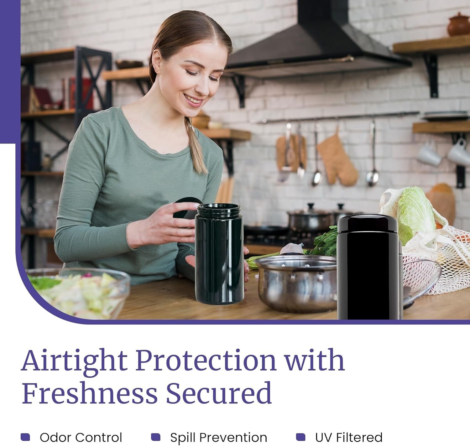 Classic Airtight Glass Jar - 1L UV Black Storage with Screw Top Lid, 3 Pack