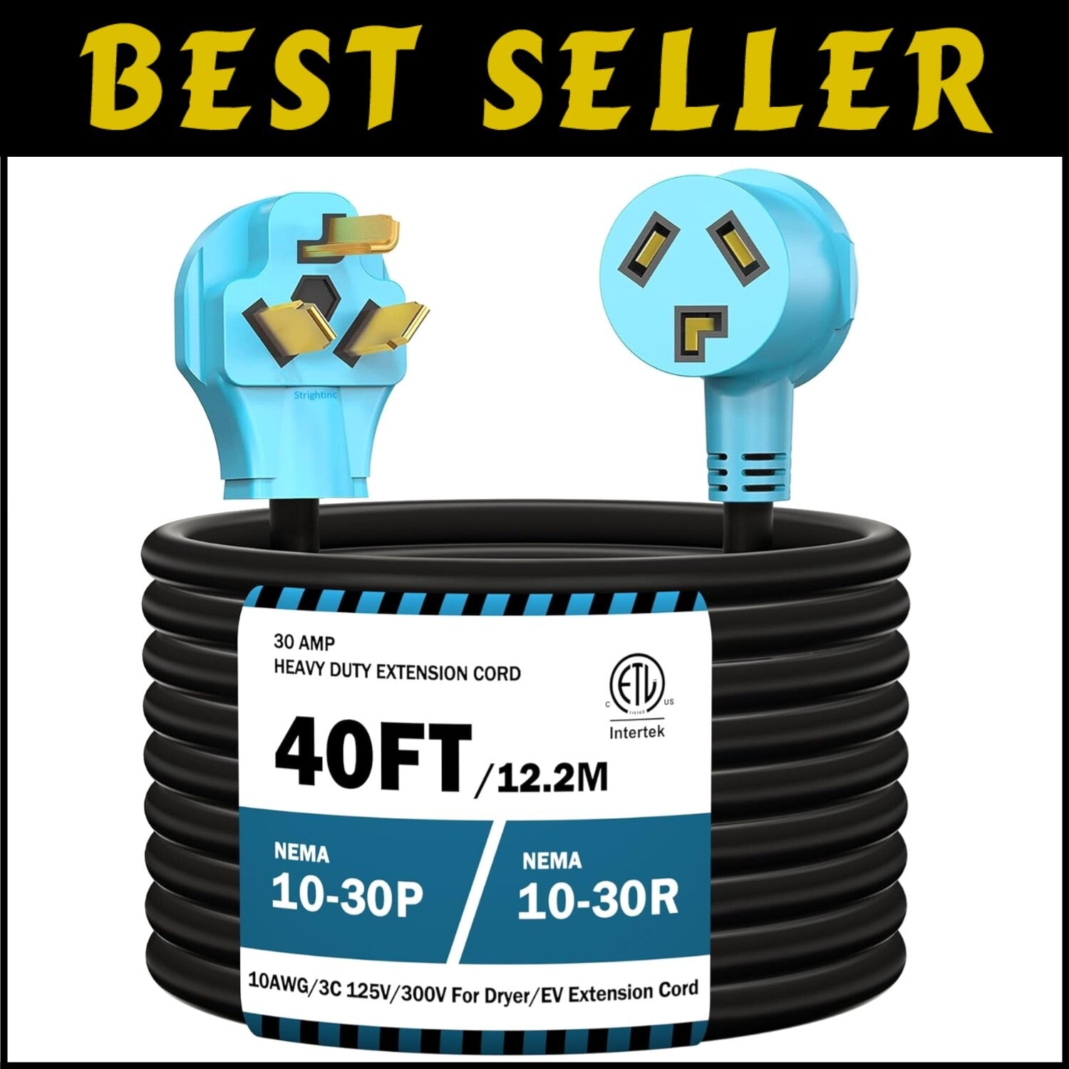 30A 40FT EV Charging/ Dryer Extension Cord - Heavy Duty & Plug-and-Play Design