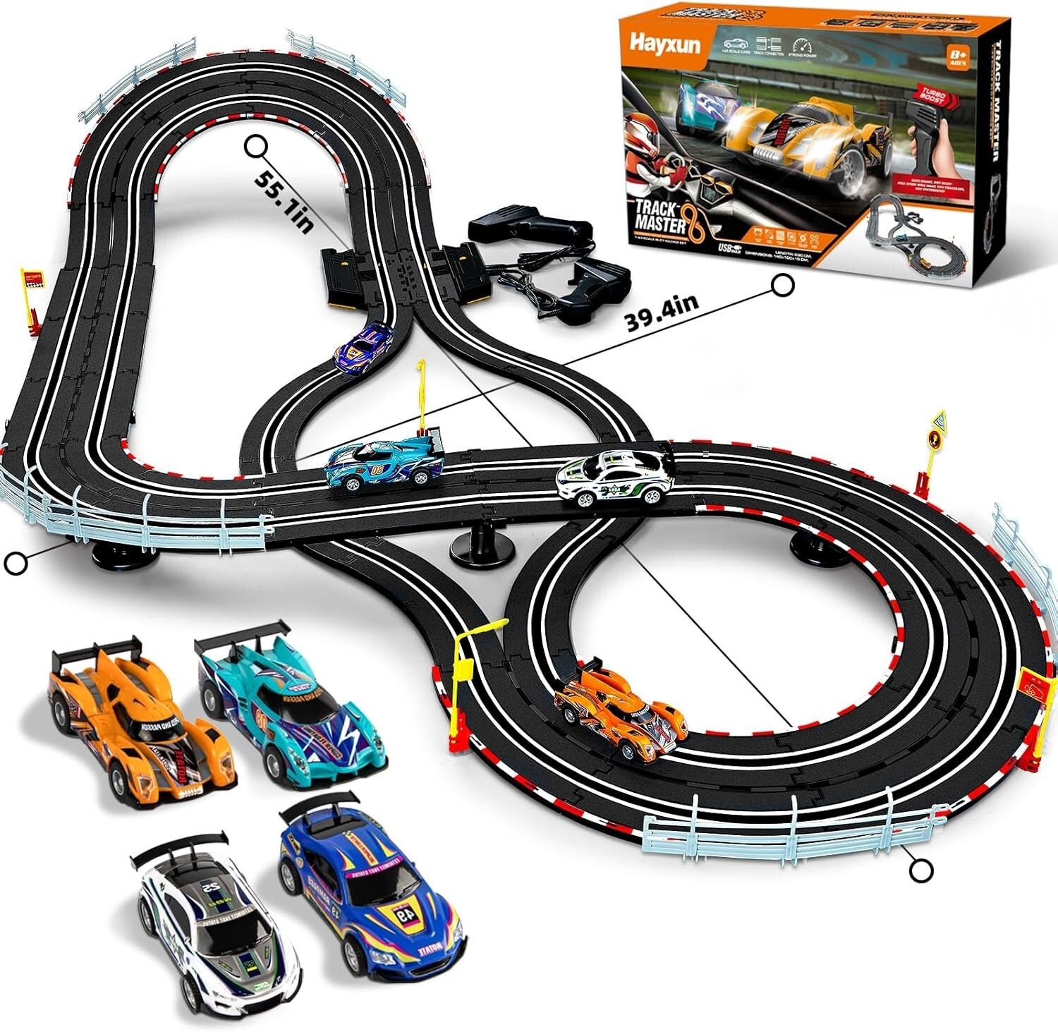Electric Slot Car Race Track Set with 4 High-Speed Cars – 16ft Fun for Kids