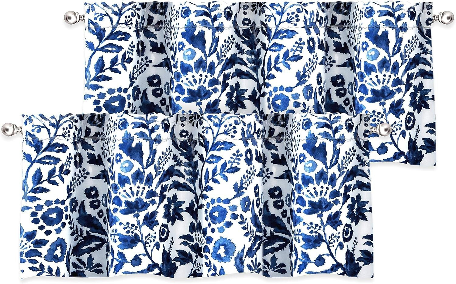 Stylish Watercolor Blooming Flower Valance – 52"W by 18"L Insulated Pair