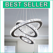 Load image into Gallery viewer, Sleek Black Stainless Steel LED Chandelier - Dimmable Height Adjustable Design