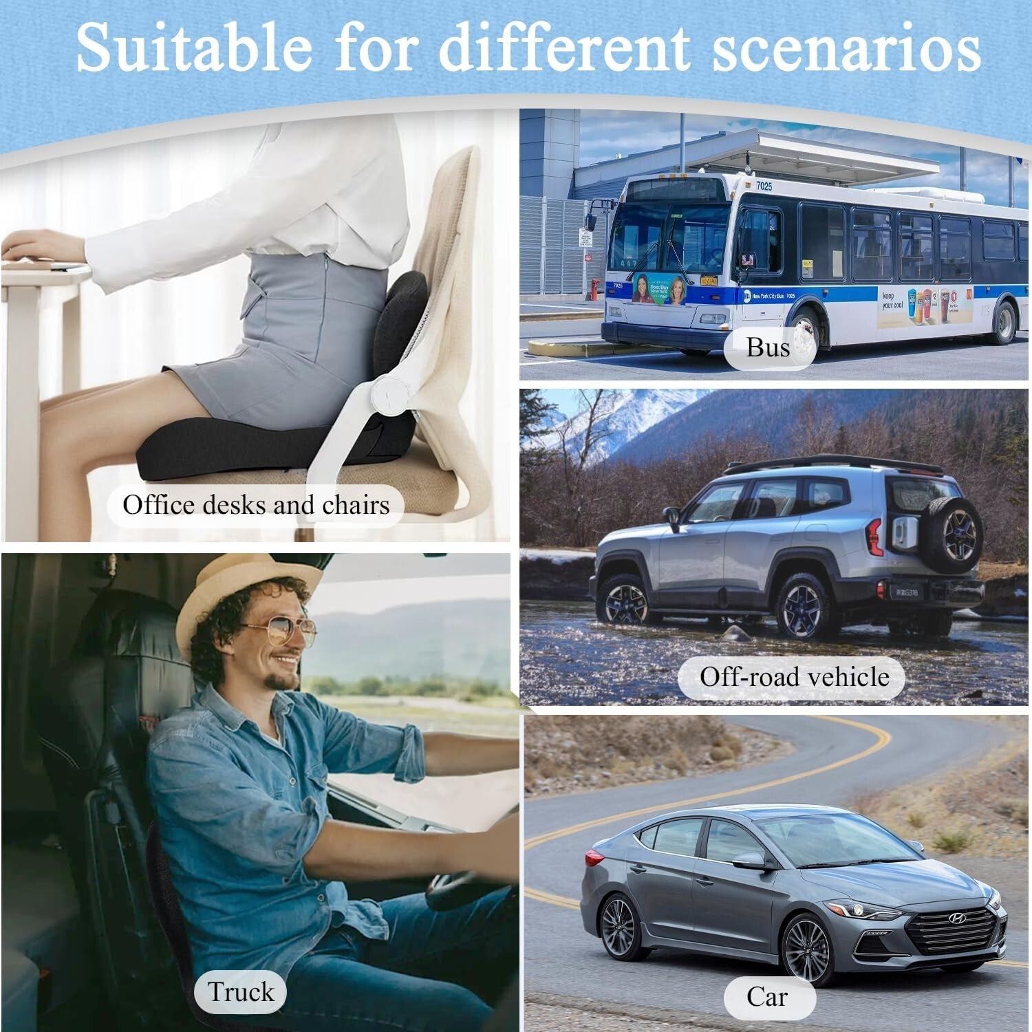 Adjustable Dark Gray Seat Cushion for Truck Drivers – Sciatica Relief & Comfort