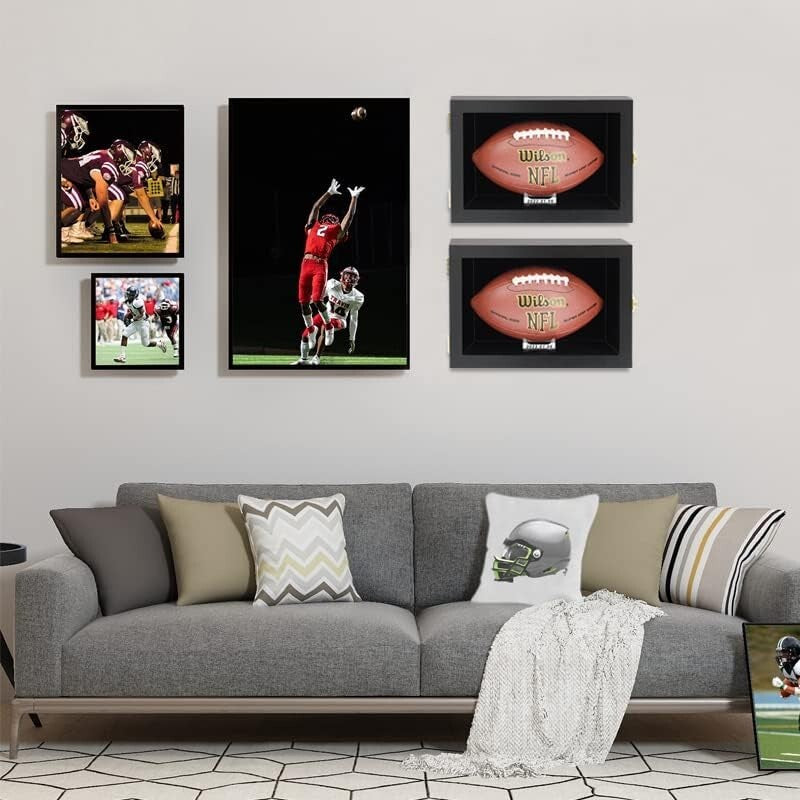 Elegant Wall-Mount Football Display Case with UV Protection - Black Wooden Box