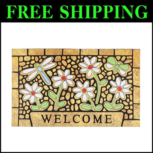 Outdoor Welcome Mat with Dragonfly Design - 24 x 36 Heavy Duty Non-Slip Doormat
