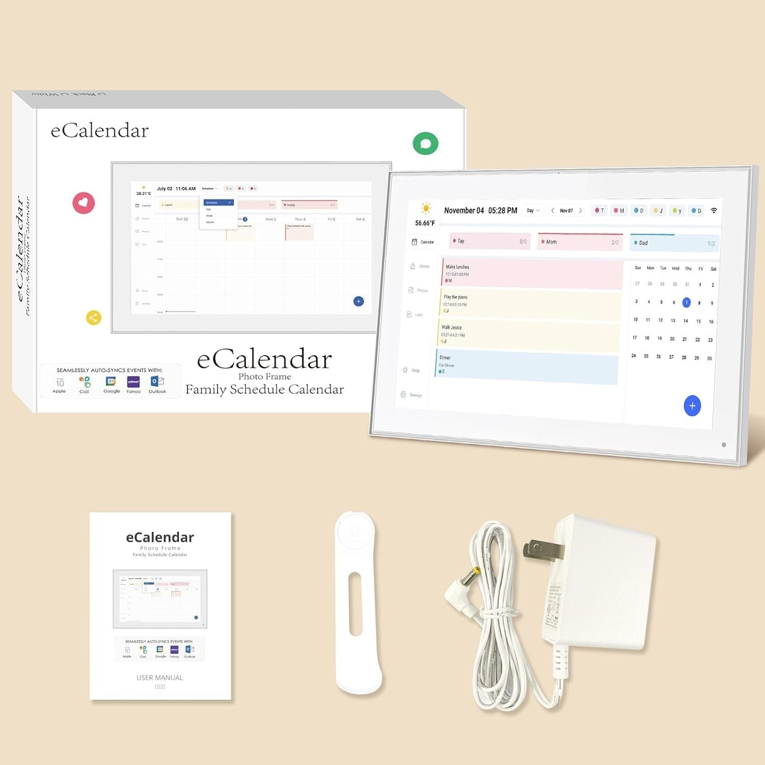 Compact 15.6'' Family Scheduling Digital Calendar with Wall Mount & Desk Stand