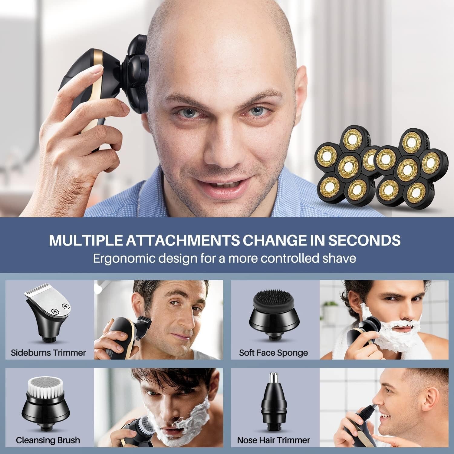 Rechargeable Rotary Electric Razor for Bald Men - Wet & Dry Grooming Made Easy