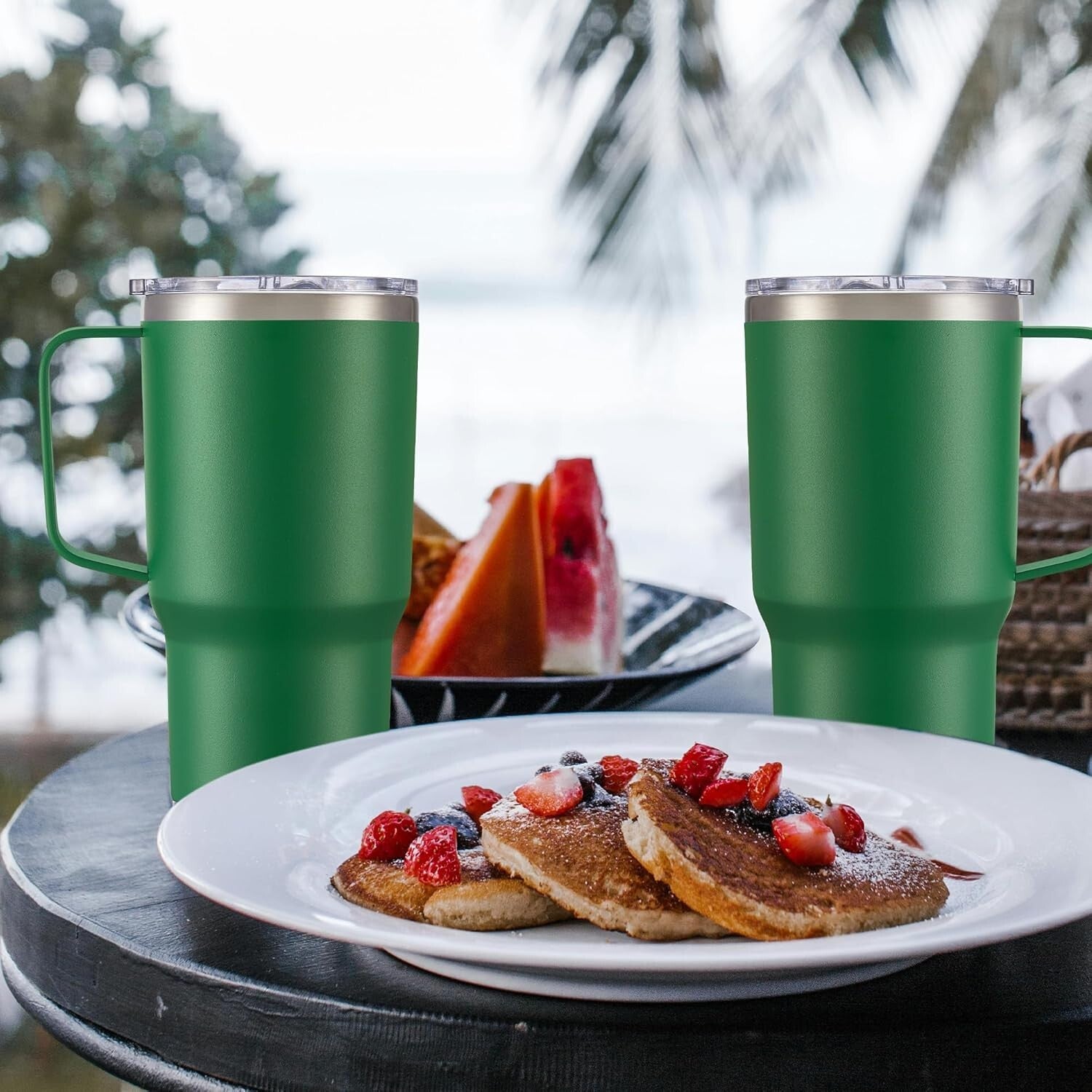 Bulk Stainless Steel Tumblers - 20 oz Double Wall Travel Mugs, 6 Pack Dark Green