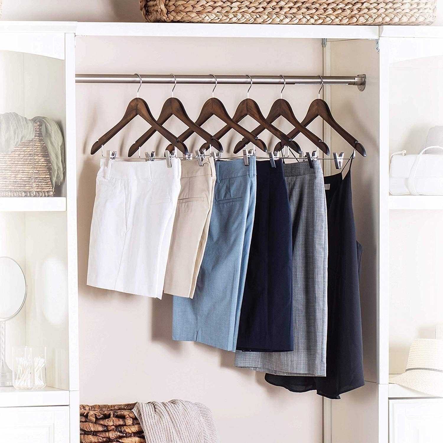 High-Grade Wooden Hangers with Clips: 20-Piece Set for Elegant Clothing Storage