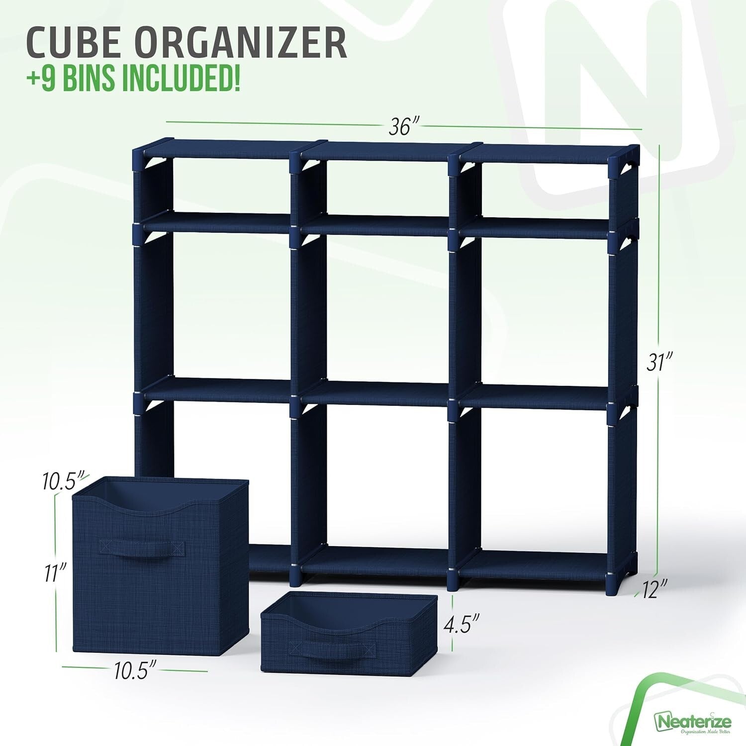 9 Cube Navy Organizer with Foldable Bins - Effortless Style for Kids' Rooms