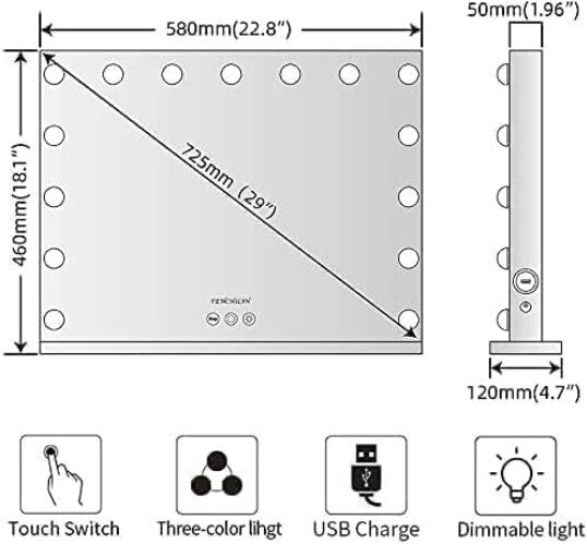 Elegant Dimmable Vanity Mirror with Touch Controls & 10X Magnifying Feature