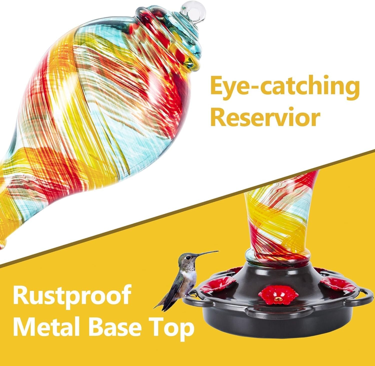 36oz Hummingbird Feeder with Rustproof Base & Ant Moat - Unique Ribbon Design