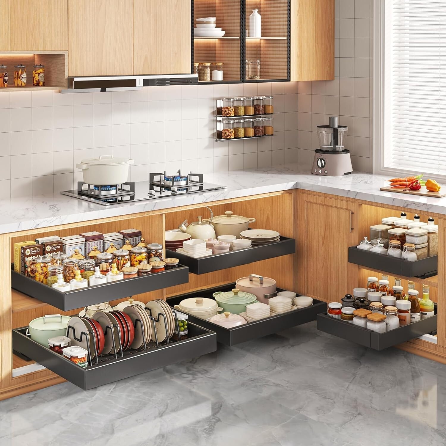 Hassle-Free Adhesive Pull-Out Cabinet Organizer - Adjustable & Expandable Design