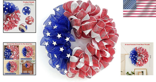 Durable Handcrafted 4th of July Mesh Wreath - Ideal for Summer and Memorial Day