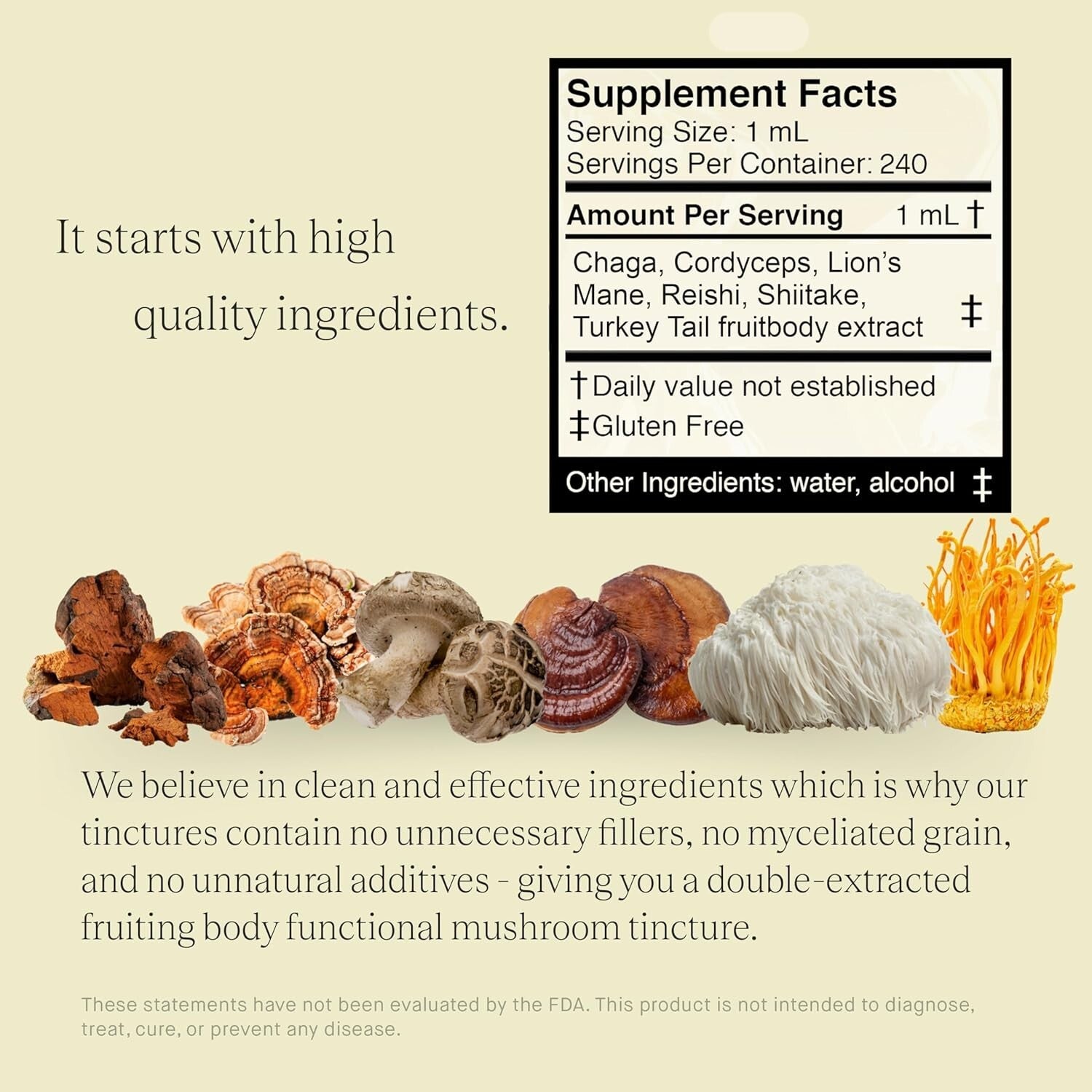 High Potency 240 Servings Mushroom Tincture - Natural Energy & Immunity Boost