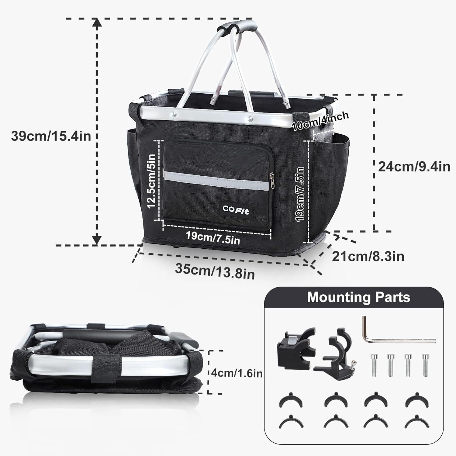 Lightweight and Durable Detachable Bike Basket with Side Pockets for Easy Access