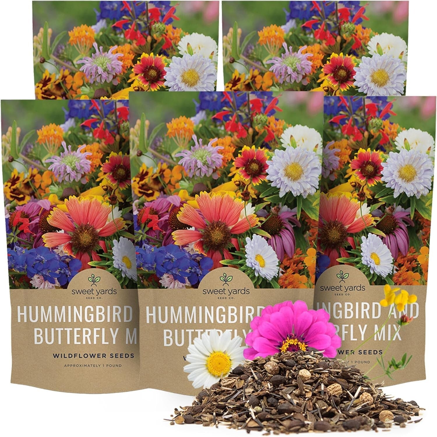Bulk Wildflower Seed Mix for Butterflies & Hummingbirds - 5 Pounds Fresh Seeds