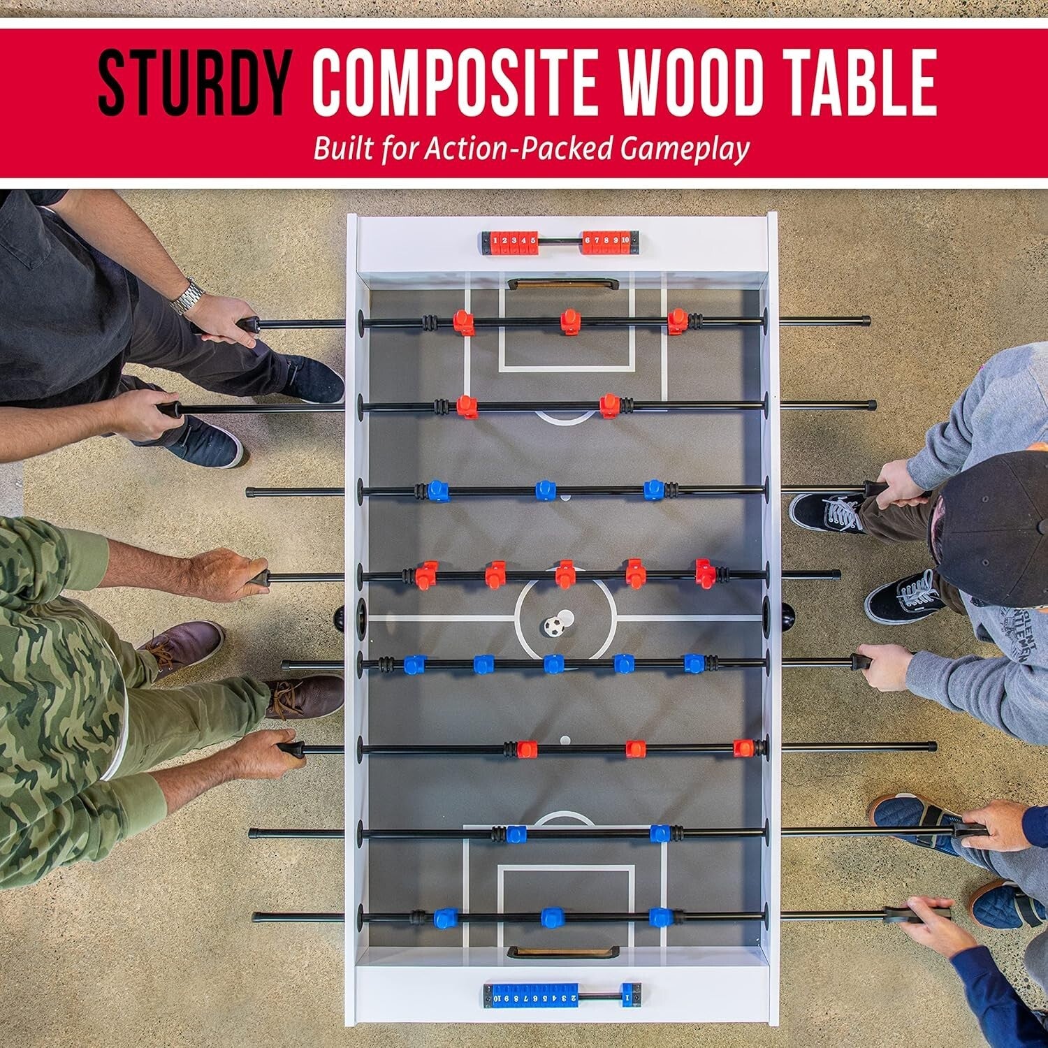 Durable Foosball Table - 54 Inch Full Size with Gloss Finish & 4 Balls Included