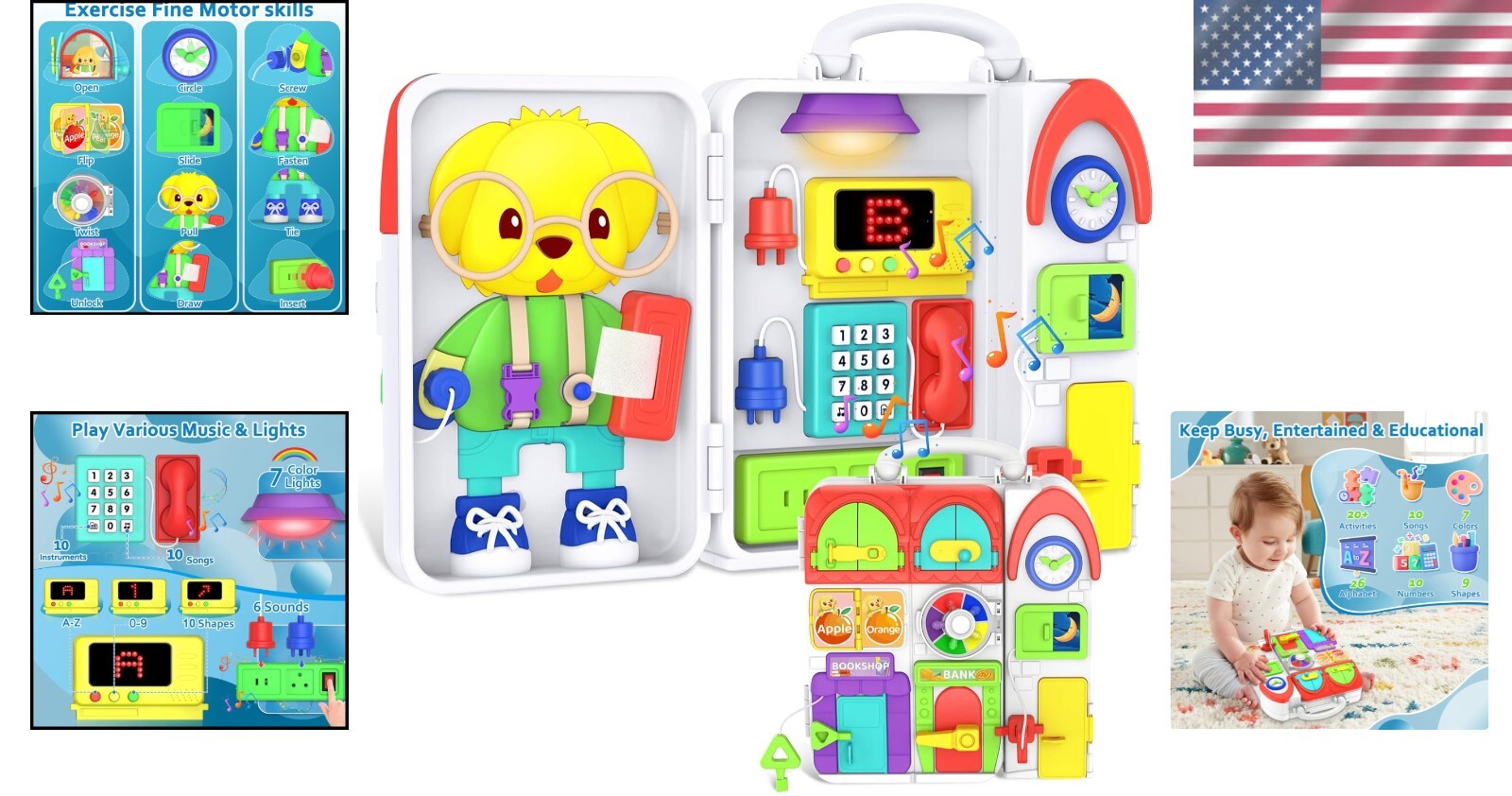 Engaging Musical Toy for Toddlers 1-3: Montessori Busy Board & Bilingual Fun