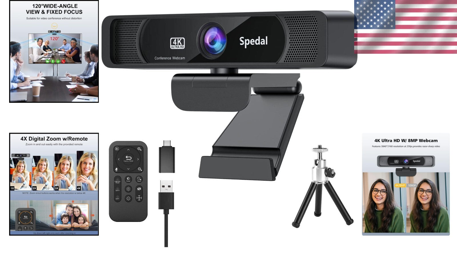 120° Wide Angle Zoomable Webcam with Remote Control - Ideal for Online Teaching