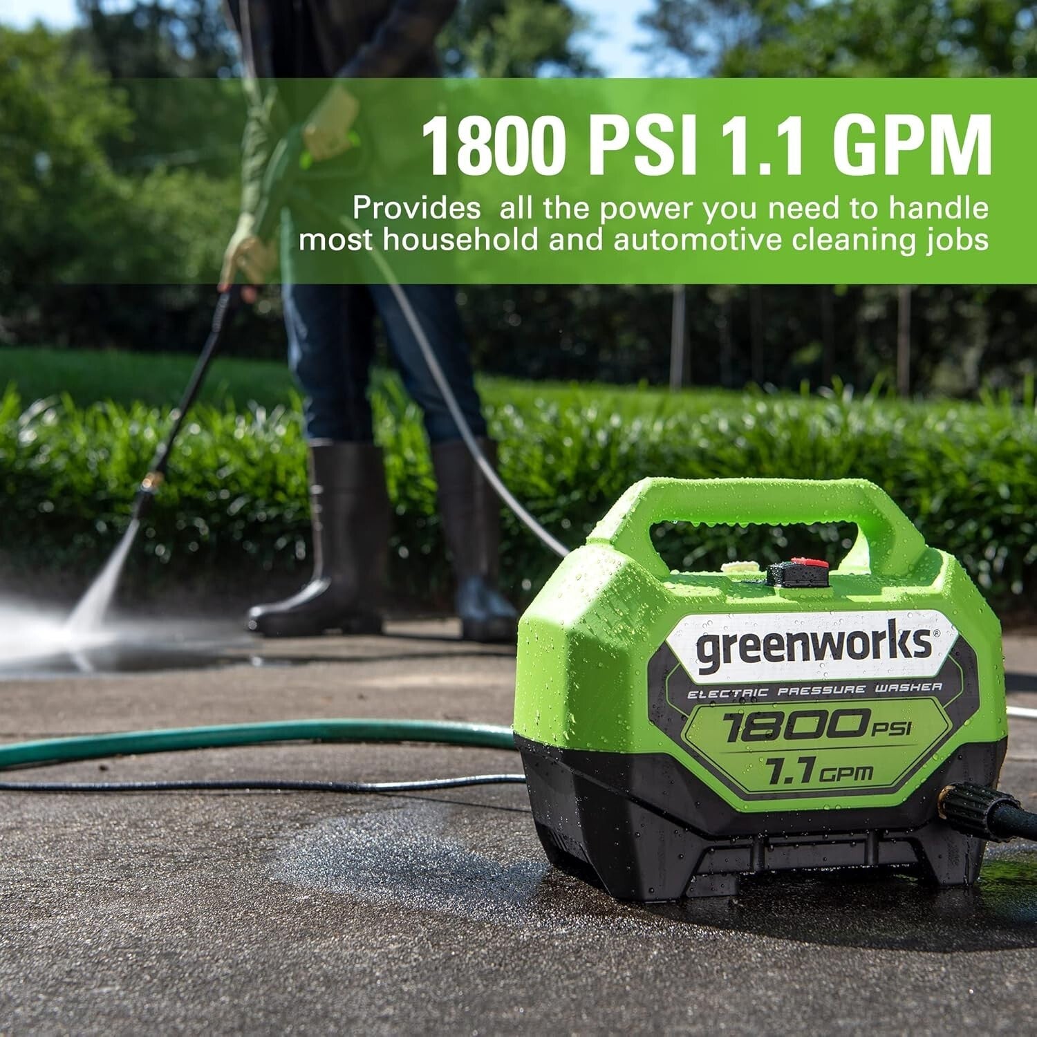 Lightweight 1800 PSI Electric Pressure Washer - 1.1 GPM with Quick Connect Tips