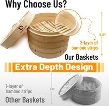 Load image into Gallery viewer, Authentic Bamboo Steamer with Extra Depth for Steaming Fish, Dumplings &amp; Veggies