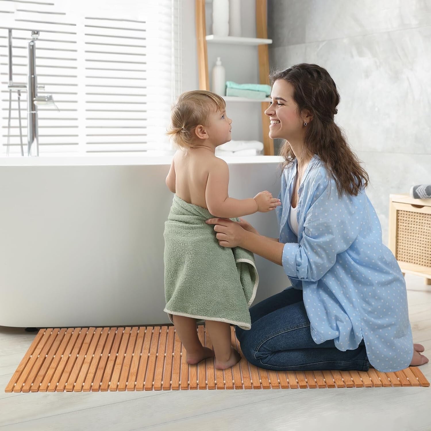 Durable Waterproof Bamboo Bath Mat - Long Lasting Non-Slip Shower Runner 16x48