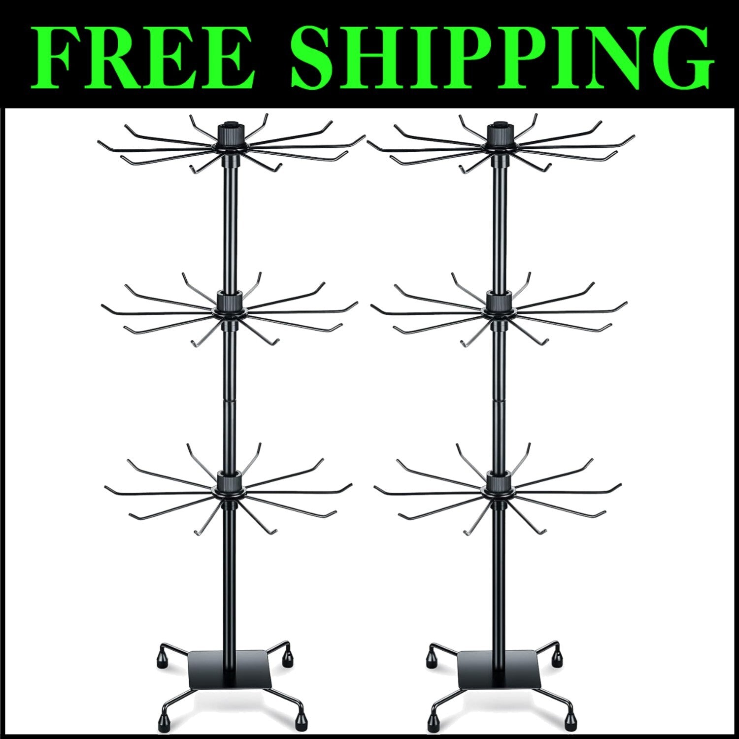 Versatile 2-Piece Rotating Jewelry Display with Hooks - Ideal for Home & Retail