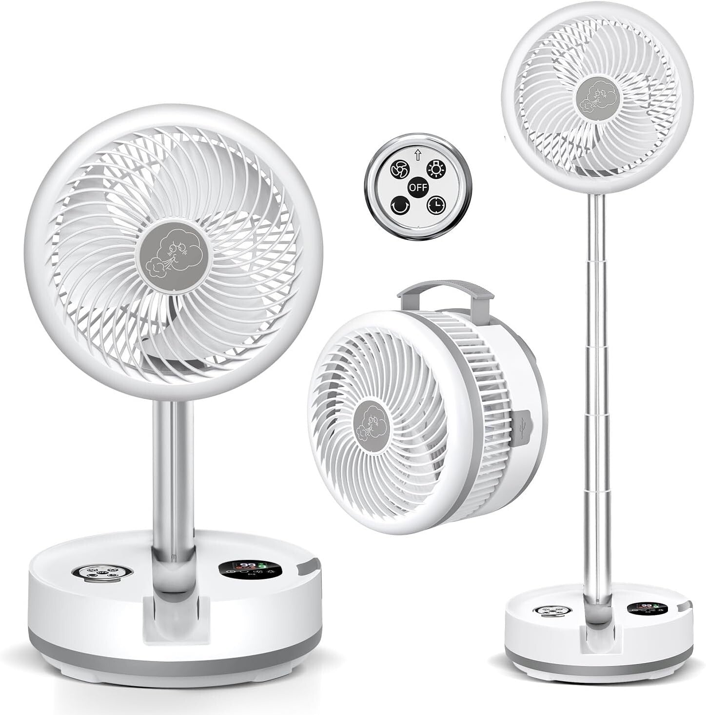 10-Inch Oscillating Portable Fan with Remote, LED Lights & 114HR Battery Life