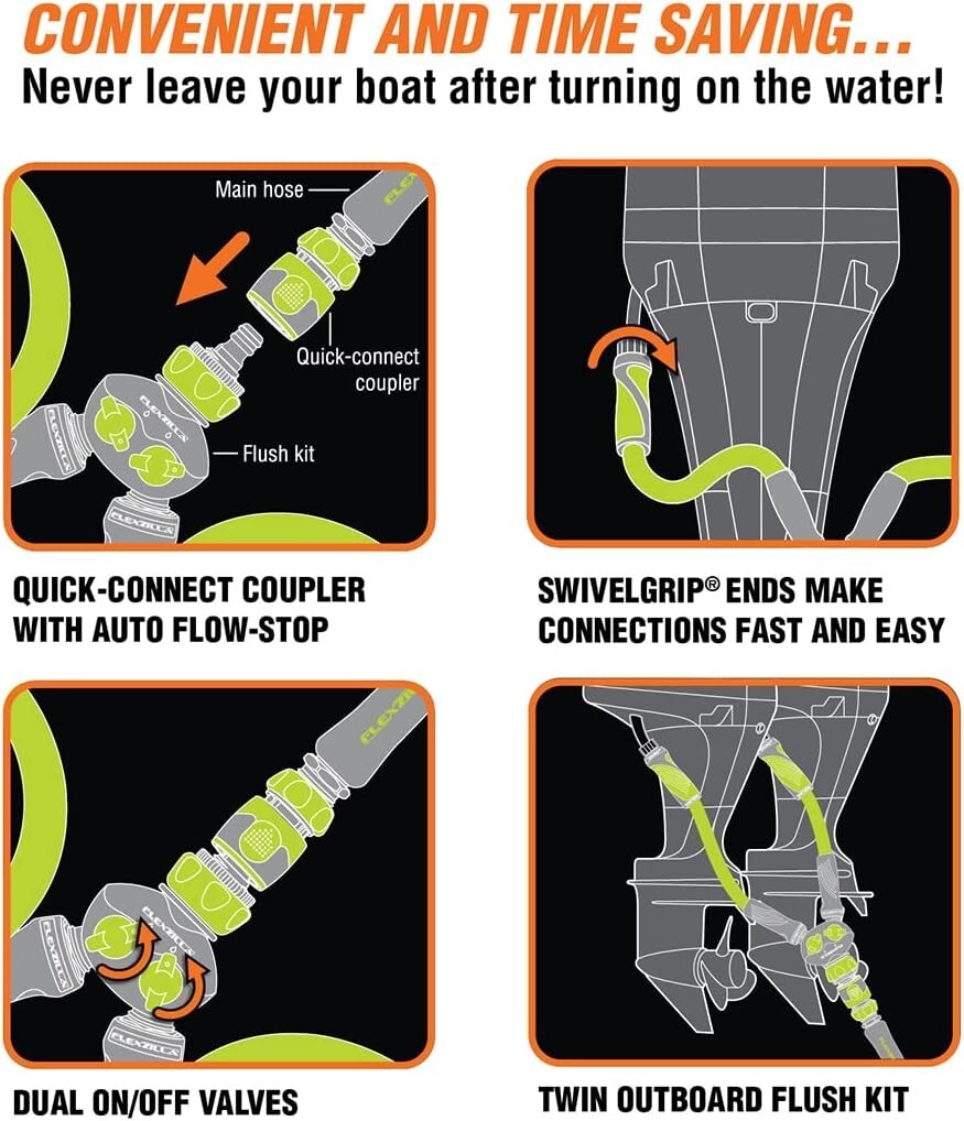 Convenient 6-Piece Outboard Motor Flush Kit with SwivelGrip Hoses - ZillaGreen