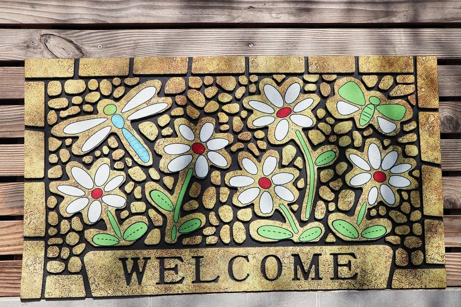 Outdoor Welcome Mat with Dragonfly Design - 24 x 36 Heavy Duty Non-Slip Doormat