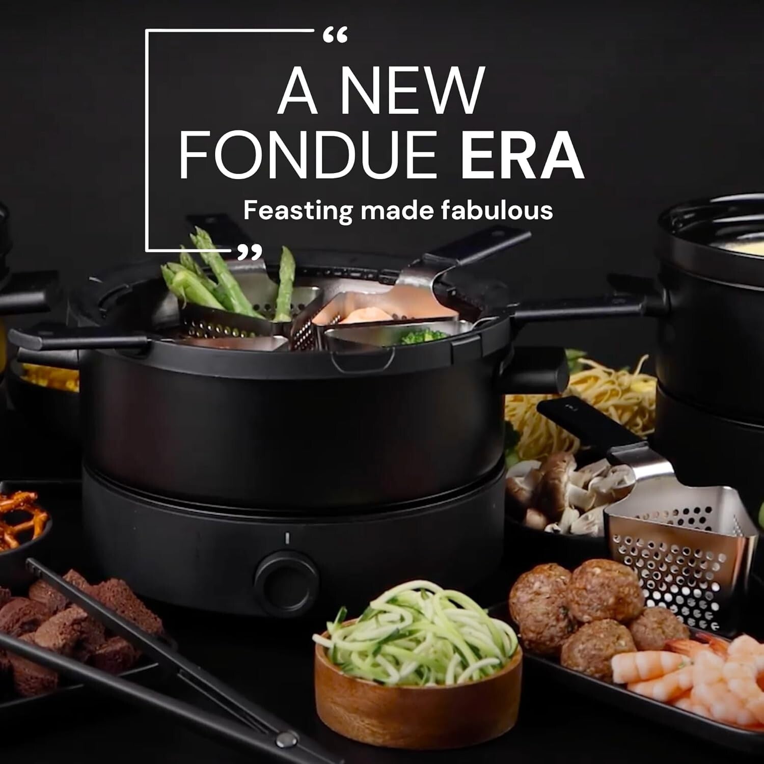 Ceramic Electric Fondue Set for Chocolate, Cheese & Broth - 6 Baskets Included