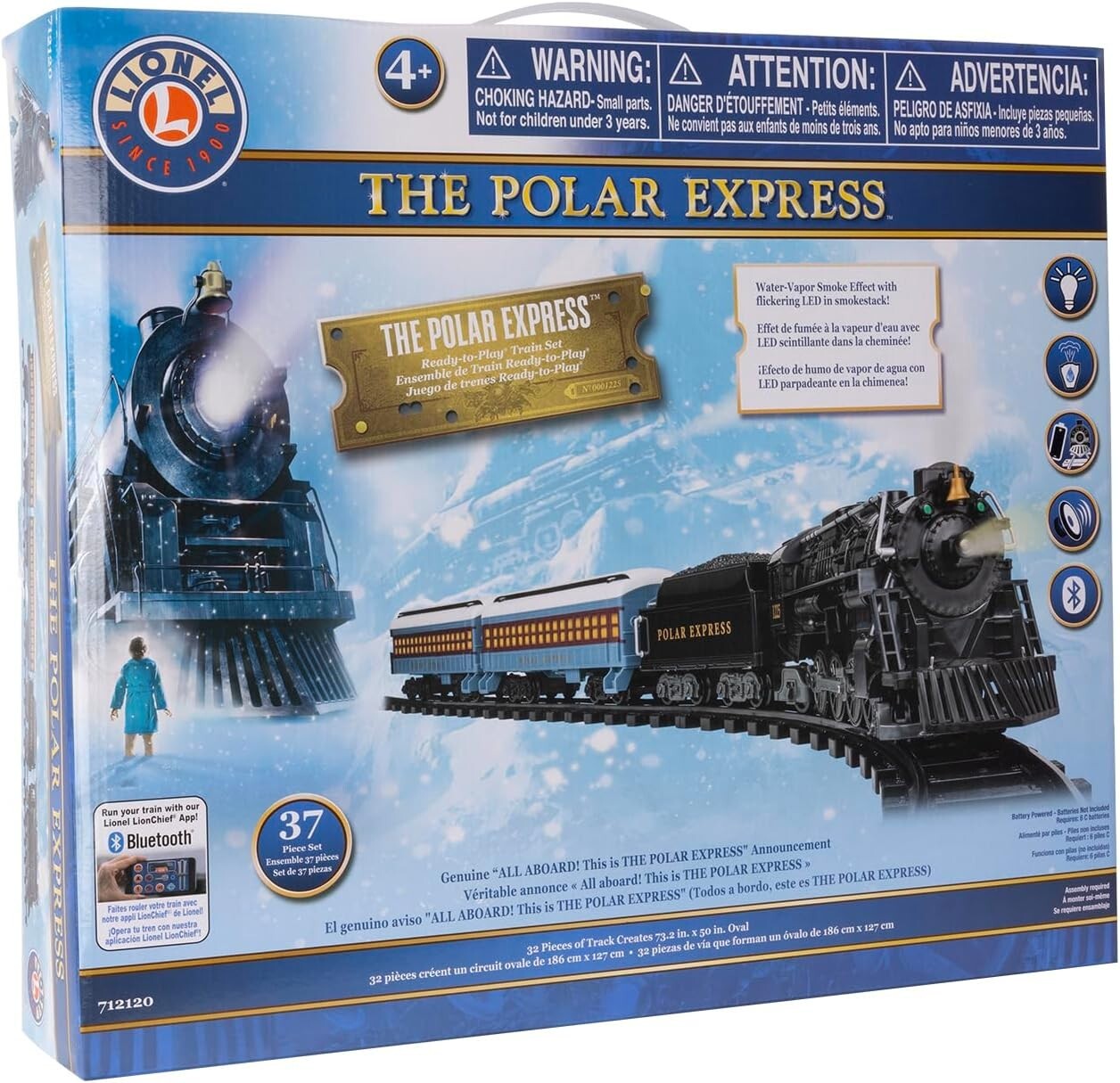 Battery-Operated Polar Express Train Set with Bluetooth and Water Vapor Effects