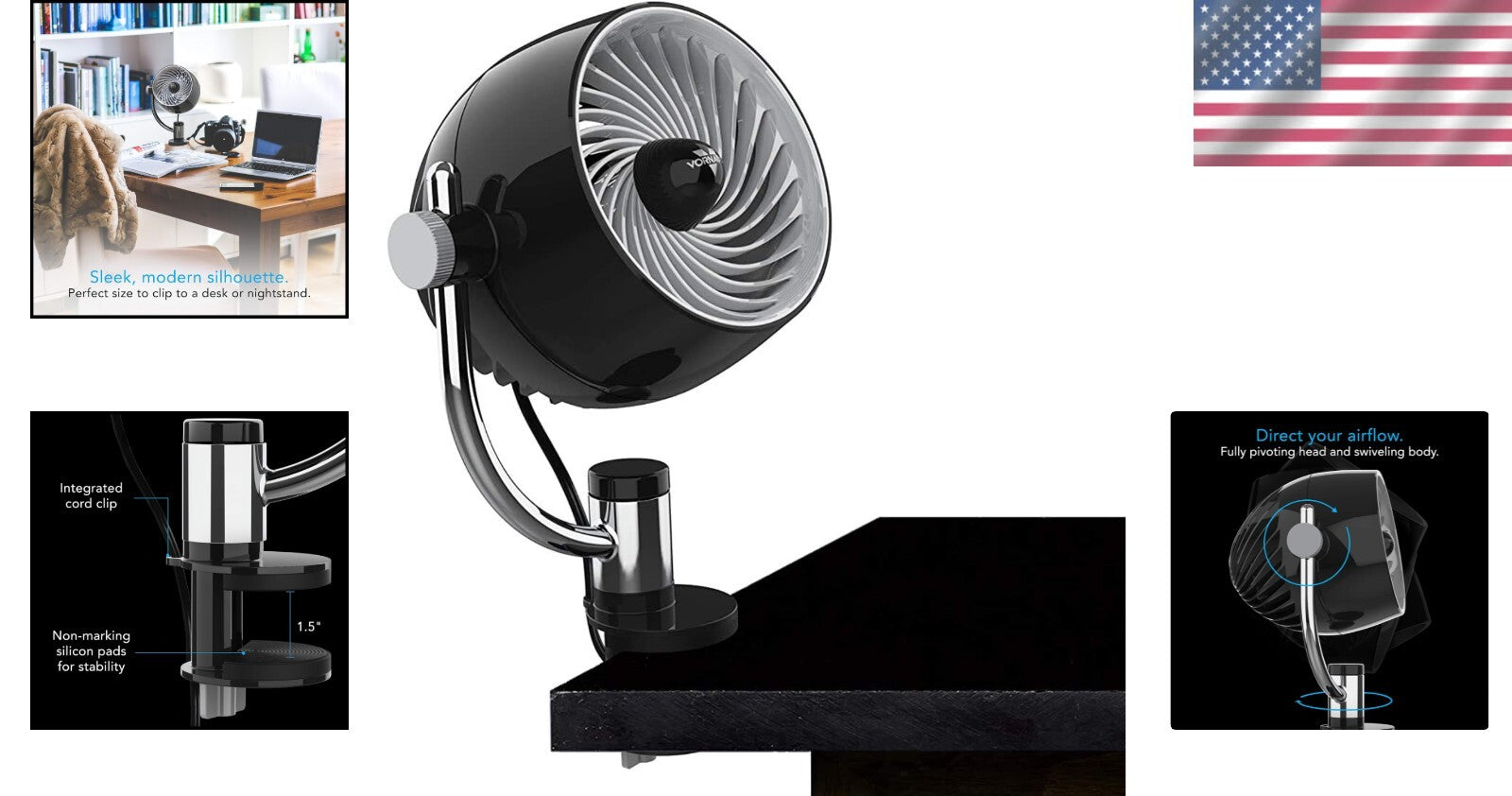 3-Speed Pivot3 Clip Fan - Lightweight Clip-On Air Circulator for Home Offices