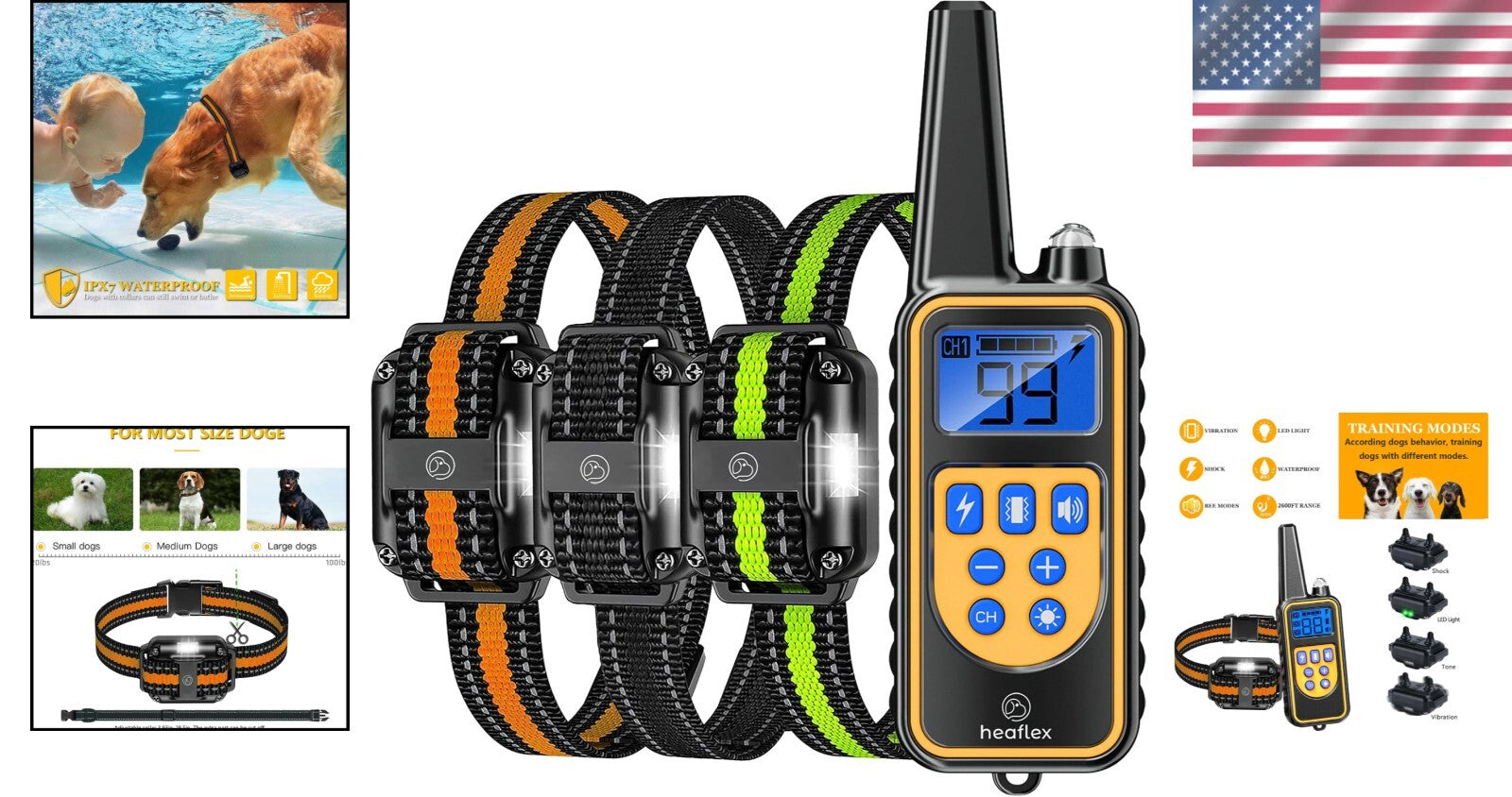 Multi-Dog Training Collar Kit: Waterproof Remote with Beep, Vibration, Shock