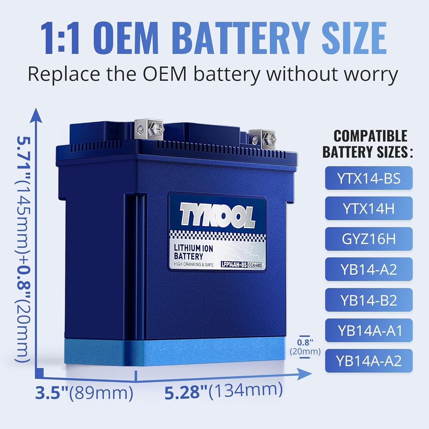 High-Performance 12V 8Ah LiFePO4 Lithium Battery for ATV & Motorcycle - 480CCA