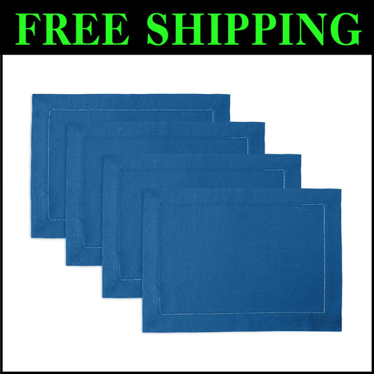 Machine Washable 100% Pure Linen Placemats Set of 4 - Stylish 14x19 Inch Design