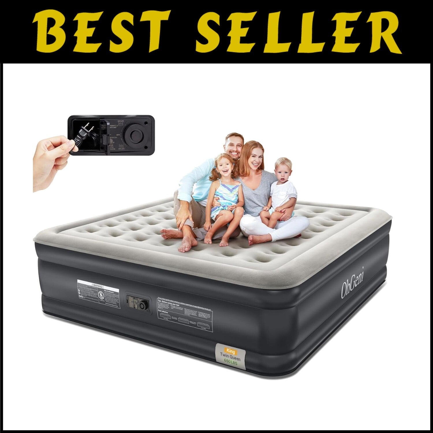 18” King Air Mattress with Built-in Pump - Foldable & Space-Saving Solution