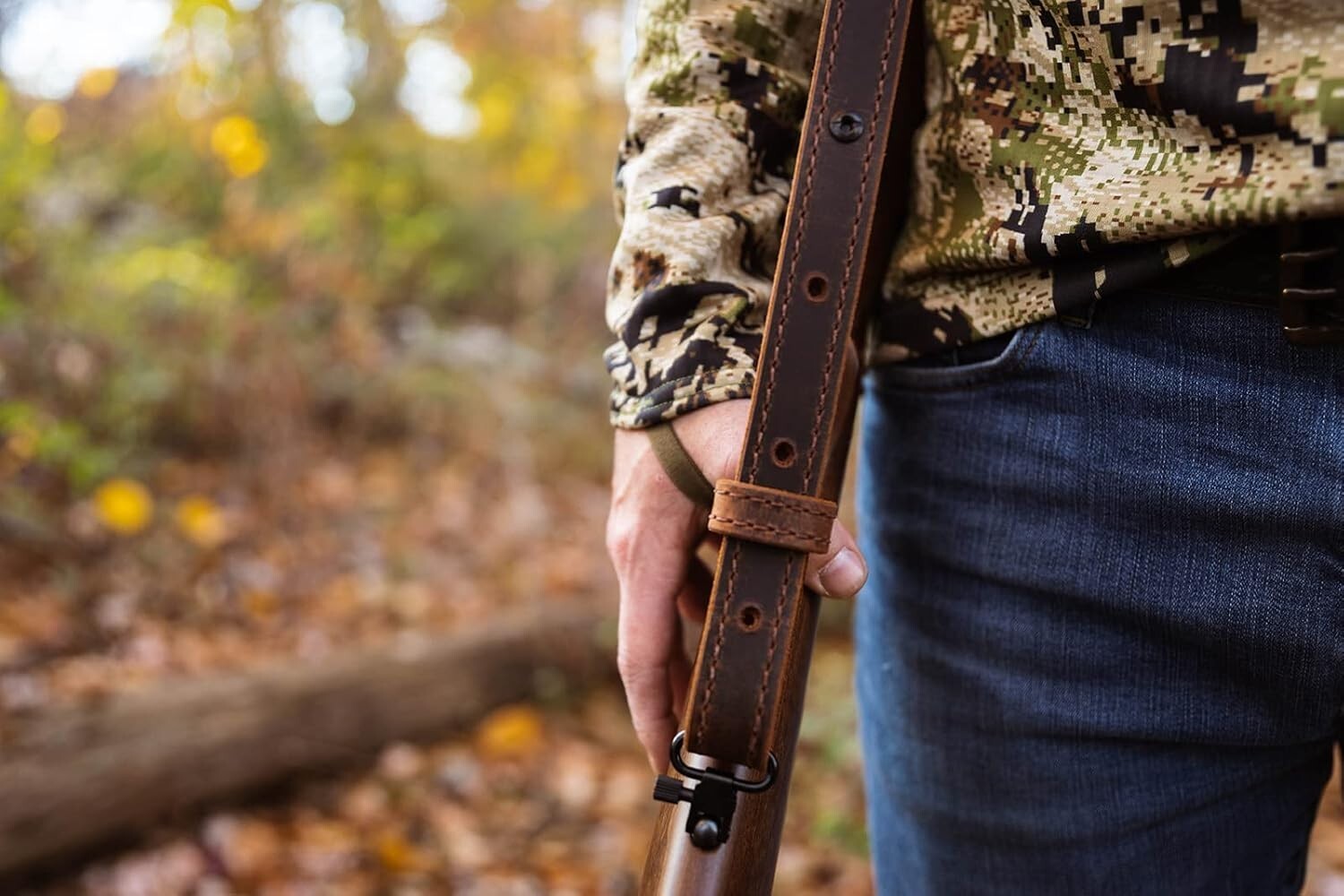 Classic Buffalo Leather Rifle Sling - Secure Carry with Stylish Accent Stitching
