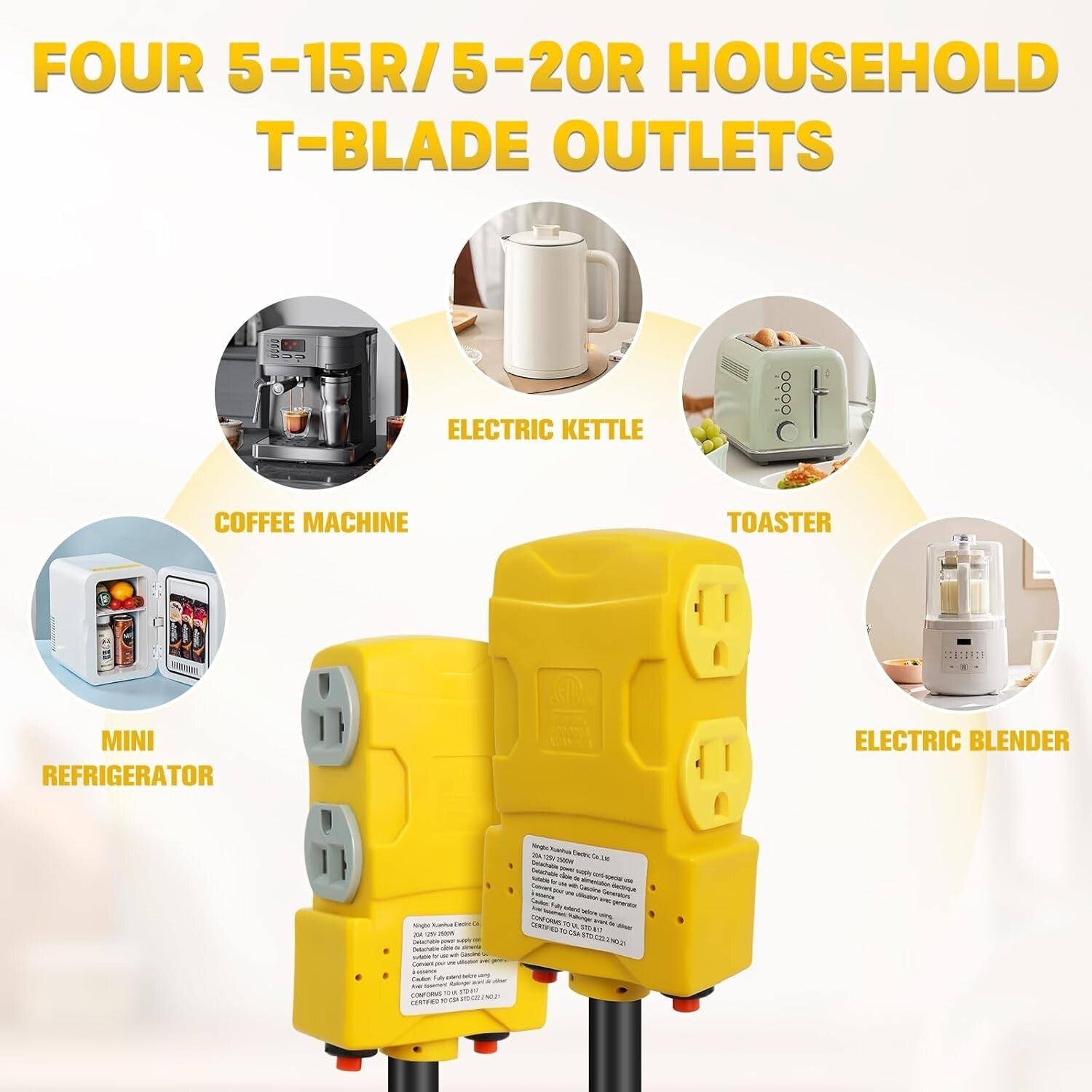 220V to 110V 4-Prong Dryer Distribution Adapter with 2 Circuit Breakers