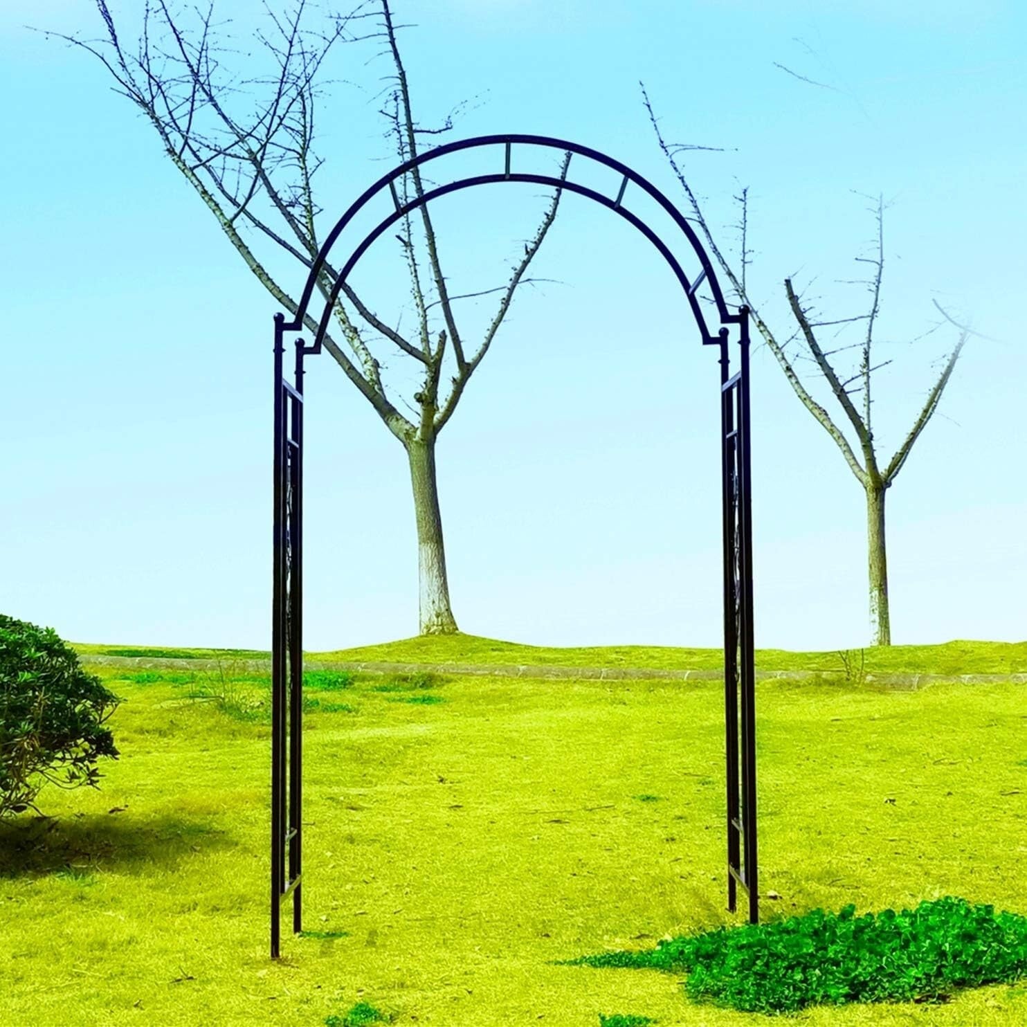 Intricate Black Archway Trellis for Climbing Plants - Weather-Resistant