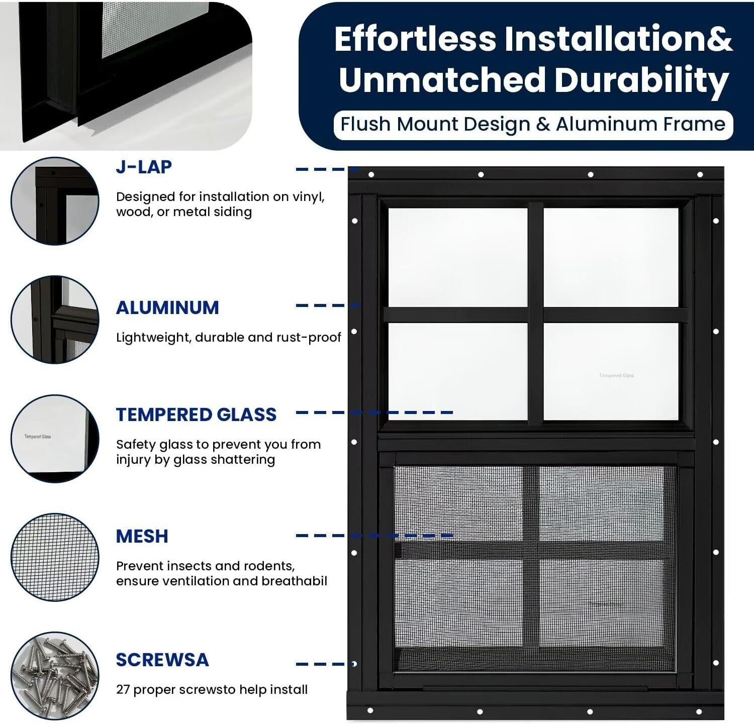 2 Pack 12" x 18" Sliding Shed Windows with Tempered Glass & Screens, Black
